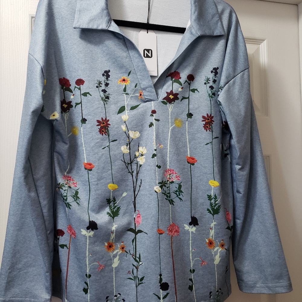 NoraCora L Long Sleeve Light Blue Blouse